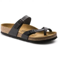 Klapki damskie Birkenstock Mayari BF. Czarne klapki damskie Birkenstock, bez wzorów, z materiału, bez obcasa. Za 527.00 zł.