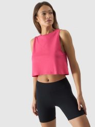 4F Crop-top oversize gładki damski - różowy M. Czerwone topy damskie 4f, m, bez wzorów, z bawełny, bez kołnierzyka. Za 39.99 zł.