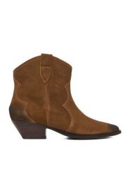 Badura Kowbojki EO-V365-05 Brązowy. Brązowe botki damskie Badura, ze skóry, bez obcasa, na słupku, bez zapięcia. Za 279.99 zł.