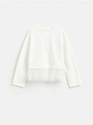 Bluza z tiulowym dołem - złamana biel. Bluzy bez kaptura damskie Reserved, l, z bawełny. Za 99.99 zł.