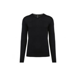 Ekologiczny sweter z dekoltem w szpic Kariban. Czarne swetry męskie KARIBAN, m, bez wzorów, bez kołnierzyka. Za 191.00 zł.