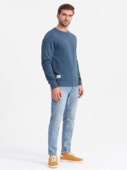 Męska bluza dresowa BASIC z okrągłym dekoltem - granatowa V4. Niebieskie bluzy bez kaptura męskie Ombre Clothing, m, z bawełny. W wyprzedaży za 109.49 zł.