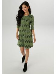 Aniston Sukienka w kolorze zielonym rozmiar: 44. Zielone sukienki damskie Aniston, bez wzorów, bez kołnierzyka, bez ramiączek, mini. Za 119.12 zł.