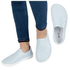 Olivier Barefoot Damskie półbuty skórzane minimalistyczne ażurowe wsuwane 1308POL błękitne niebieskie. Niebieskie półbuty damskie w ażurowe wzory, ze skóry, biznesowe, bez obcasa, na płaskiej podeszwie. Za 453.66 zł.