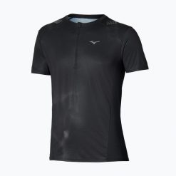 Koszulka do biegania męska Mizuno Trail Graphic Tee. Czarne t-shirty sportowe męskie Mizuno, m, z materiału, bez ramiączek, do biegania. Za 329.99 zł.
