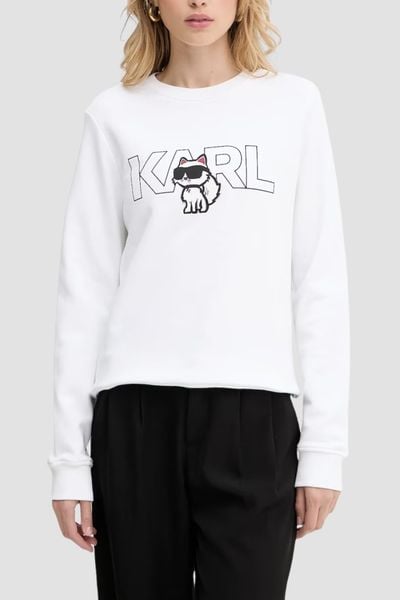 KARL LAGERFELD Biała bluza damska Ikon z nadrukiem, Rozmiar L. Białe bluzy bez kaptura damskie Karl Lagerfeld, l, z bawełny. W wyprzedaży za 459.99 zł.