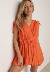 Pomarańczowa Sukienka Typu Bombka Ozdobiona Wiązaniami przy Ramionach Cassara. Brązowe sukienki damskie Born2be, na co dzień, l, bez wzorów, z meshu, eleganckie, bez kołnierzyka, bez ramiączek, mini, bombki. Za 179.99 zł.