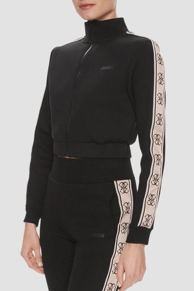 GUESS Czarna rozpinana bluza damska z lampasami New Britney, Rozmiar S. Czarne bluzy bez kaptura damskie Guess, s, z dresówki. Za 459.99 zł.