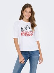 ONLY Koszulka w kolorze białym rozmiar: L. Białe bluzki damskie Only, l, bez wzorów, z bawełny, bez kołnierzyka. Za 74.11 zł.