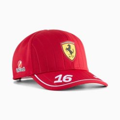 Czapka z daszkiem Puma Leclerc Scuderia Ferrari HP. Czerwone czapki męskie Puma, bez wzorów, sportowe. Za 197.00 zł.