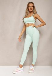 Miętowy Elastyczny Komplet Fitness Usztywniany Biustonosz i Legginsy z Gumką Orbinra. Zielone biustonosze sportowe damskie Renee, m, bez wzorów. Za 59.99 zł.