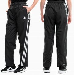 Spodnie damskie adidas Future Icons Three Stripes Woven. Czarne spodnie sportowe damskie Adidas, l, z materiału, na fitness i siłownię. Za 229.99 zł.