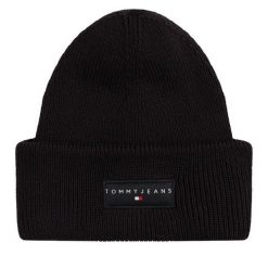 Czapka Tommy Jeans. Czarne czapki męskie Tommy Jeans, na zimę, bez wzorów, z jeansu. Za 129.99 zł.