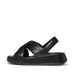Sandały damskie FitFlop F-Mode Knot Soft-Leather Flatform B/Strap. Czarne sandały damskie Flip Flop, bez wzorów, ze skóry, bez obcasa, na płaskiej podeszwie. Za 729.50 zł.