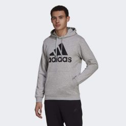 Bluza z kapturem adidas Essentials Fleece Big Logo, Mężczyźni. Czarne bluzy sportowe męskie Adidas, bez wzorów, z bawełny, sportowe, bez kołnierzyka, bez ramiączek. Za 182.00 zł.