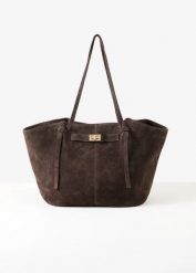 Torba shopper ze skóry welurowej. Brązowe shopper bag damskie bonprix, bez wzorów, ze skóry, duże, bez dodatków. Za 349.99 zł.