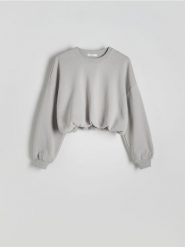 Krótka bluza ze ściągaczem - jasnoszary. Szare bluzy bez kaptura damskie Reserved, l, z bawełny. W wyprzedaży za 49.99 zł.