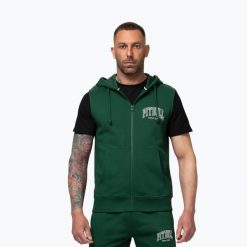 Bluza męska Pitbull Badger Hooded Vest Zip. Zielone bluzy sportowe męskie PITBULL, bez wzorów, z elastanu, bez kołnierzyka, bez ramiączek. Za 199.99 zł.
