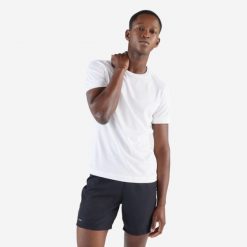 Koszulka do biegania męska Kiprun 100 Dry. Białe t-shirty sportowe męskie Decathlon, m, z bawełny, bez ramiączek, do biegania. Za 24.99 zł.