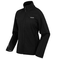 Kurtka damska softshell wodoodporny Moutdale. Czarne kurtki damskie Regatta, bez wzorów, z materiału, bez kaptura. Za 175.00 zł.
