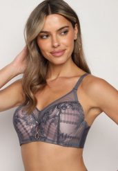 Szaro-Różowy Koronkowy Biustonosz z Usztywnianymi Miseczkami i Odpinanymi Ramiączkami Christial. Szare biustonosze Born2be, bez wzorów, z jeansu. Za 39.99 zł.