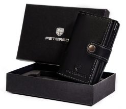 Skórzany portfel męski Peterson czarny PTN 171714101 BLACK. Czarne portfele męskie Peterson, bez wzorów, ze skóry. Za 141.99 zł.