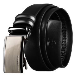 Czarny pasek męski z automatyczną klamrą wykonany ze skóry naturalnej - Peterson. Czarne paski męskie Peterson, bez wzorów, ze skóry, eleganckie. Za 69.99 zł.