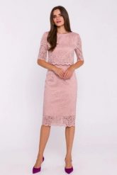 Elegancka ołówkowa dwuczęściowa sukienka koronkowa różowa. Czerwone sukienki damskie Stylove, na imprezę, m, bez wzorów, z koronki, eleganckie, bez kołnierzyka, bez ramiączek, ołówkowe. Za 449.00 zł.