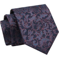 Krawat - ALTIES - Granat z Pomarańczowym Motywem Kwiatowym. Niebieskie krawaty i muchy męskie Alties, bez wzorów, z tkaniny, eleganckie. Za 49.00 zł.