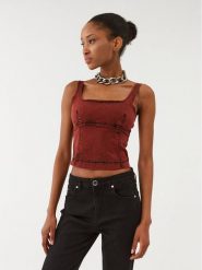 Patrizia Pepe Top 8C0615/D047-R805 Bordowy Slim Fit. Czerwone topy damskie Patrizia Pepe, bez wzorów, z bawełny, bez kołnierzyka. Za 919.99 zł.