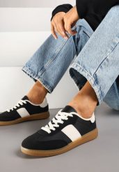 Czarne Sneakersy Tenisówki w Kultowym Stylu Neolithaen. Czarne trampki i tenisówki damskie Renee, bez wzorów, z jeansu. Za 74.99 zł.