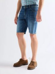MESKIE SZORTY WRANGLER TEXAS SHORTS STORMFORGE BLUE 112377789. Niebieskie szorty męskie Wrangler, z jeansu, bez kołnierzyka. Za 159.99 zł.
