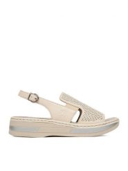 Rieker Sandały CEO-V5951-60 Kremowy. Białe sandały damskie Rieker, bez wzorów, ze skóry, bez obcasa, na koturnie. Za 339.99 zł.