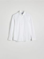 Bawełniana koszula slim fit - biały. Białe koszule męskie Reserved, l, bez wzorów, z bawełny, bez kołnierzyka, bez ramiączek. Za 119.99 zł.