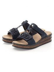 Rieker Klapki w kolorze granatowym rozmiar: 42. Niebieskie klapki damskie Rieker, bez wzorów, bez obcasa, na koturnie. Za 172.89 zł.