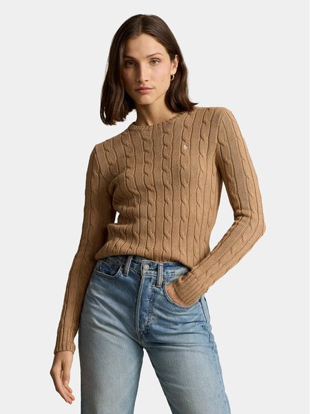 Polo Ralph Lauren Sweter Julianna 211943903002 Brązowy Regular Fit. Brązowe swetry klasyczne damskie Polo Ralph Lauren, l, z bawełny, bez kołnierzyka. Za 709.99 zł.