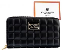 Modny portfel damski na zamek ze złotymi okuciami i pikowaną fakturą - Peterson. Żółte portfele damskie Peterson, bez wzorów. Za 34.00 zł.