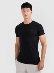 4F T-shirt slim gładki męski - czarny L. Czarne t-shirty męskie 4f, l, bez wzorów, z bawełny, bez kołnierzyka. Za 49.99 zł.
