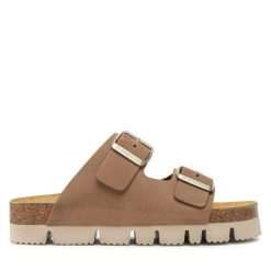 Klapki Dr. Brinkmann. Brązowe klapki damskie Dr. Brinkmann, bez wzorów, bez obcasa. Za 269.99 zł.