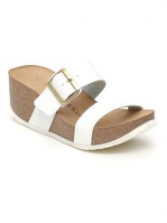 BACKSUN Klapki w kolorze białym na koturnie rozmiar: 39. Białe klapki damskie Backsun, bez wzorów, z materiału, bez obcasa, na koturnie. Za 130.99 zł.