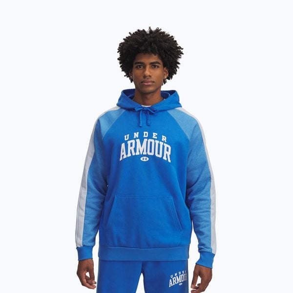 Bluza Under Armour Rival Fleece Colorblock Hoodie. Niebieskie bluzy bez kaptura męskie Under Armour, bez wzorów, sportowe, bez kołnierzyka, bez ramiączek. Za 179.99 zł.