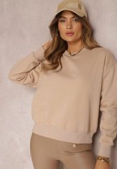 Ciemnobeżowa Bluza z Polarową Podszewką Heseh. Brązowe bluzy bez kaptura damskie Renee, xl, z dzianiny. Za 54.99 zł.