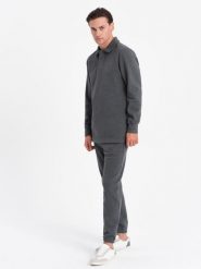 Komplet męski dresowy bluza z kołnierzem polo + spodnie - grafitowy melanż V1 Z71 - XL. Szare bluzy bez kaptura męskie Ombre Clothing, bez wzorów, z bawełny. Za 209.99 zł.