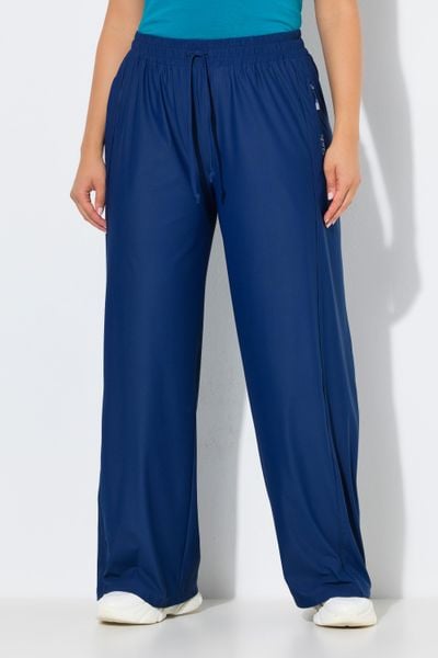 Damskie Funkcyjne spodnie treningowe szerokie nogawki elastyczny pas. Niebieskie spodnie sportowe damskie Ulla Popken, plus size, z elastanu, trekkingowe. Za 223.99 zł.