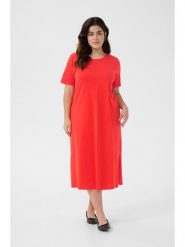 KAFFE curve Sukienka w kolorze czerwonym rozmiar: XL. Czerwone sukienki damskie KAFFE curve, xl, bez wzorów, z bawełny, bez kołnierzyka, bez ramiączek, midi. Za 78.99 zł.