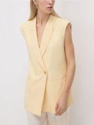 Garniturowa kamizelka oversize - jasnożółty. Żółte kamizelki damskie Reserved, l, z tkaniny. Za 179.99 zł.