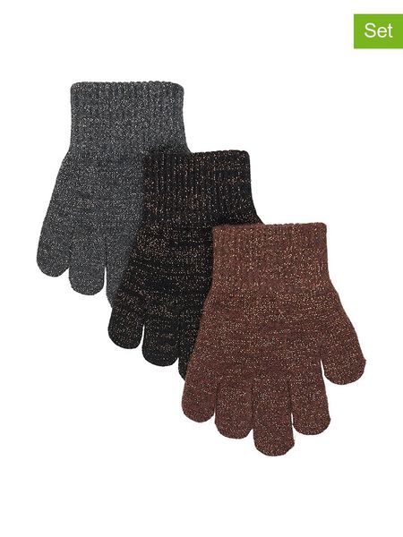 Mikk-line Rękawiczki (3 pary) w kolorze szarym, jasnobrązowym i czarnym rozmiar: 104-122. Brązowe rękawiczki dziecięce Mikk-line, prążkowane, bez ramiączek. Za 73.93 zł.