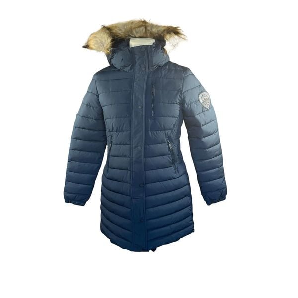 Parka damska z kapturem Superdry Fuji. Niebieskie parki damskie Superdry., bez wzorów, z puchu. Za 593.00 zł.