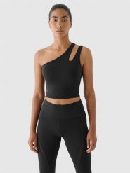 4F Crop top treningowy na jedno ramię 4F x Anna Lewandowska - czarny XL. Czarne topy damskie 4f, xl, bez wzorów, z dzianiny, bez ramiączek. Za 129.99 zł.