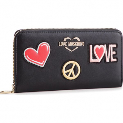Duży Portfel Damski LOVE MOSCHINO - JC5604PP17LJ0000 Nero. Czarne portfele damskie Love Moschino, bez wzorów, ze skóry ekologicznej. W wyprzedaży za 299.00 zł.